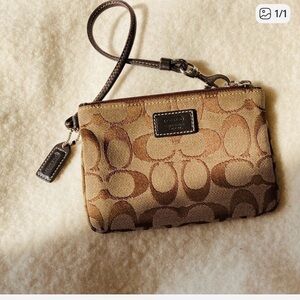 Coach Tan and Brown Signature Wristlet
